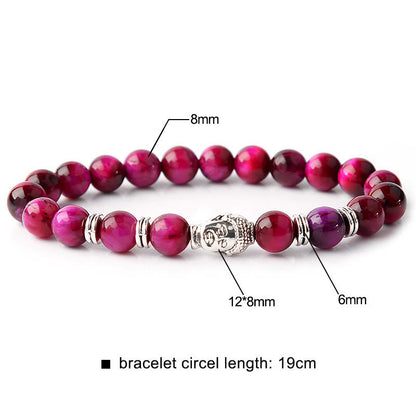 Buddha-Steine, blau, grün, rot, Tigerauge, Buddha-Kopf, Balance-Armband 