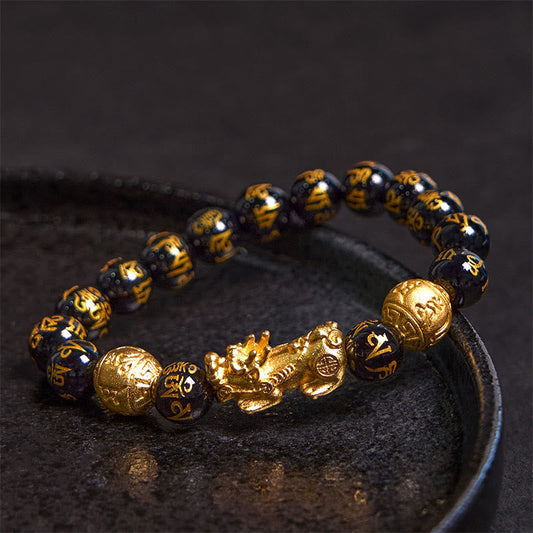 Buddha Stones FengShui PiXiu Obsidian Reichtum Armband 