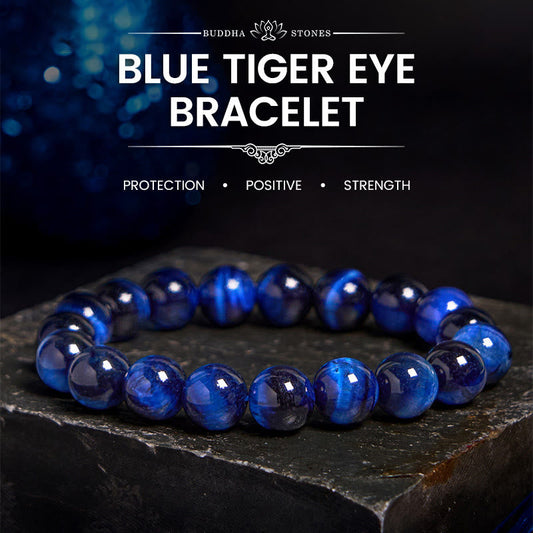 Buddha Stones Blaues Tigerauge Schutzarmband 