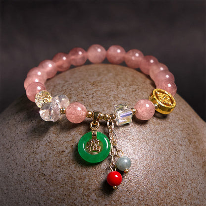 Pulsera curativa con dijes de jade fu y cuarzo fresa de Buda