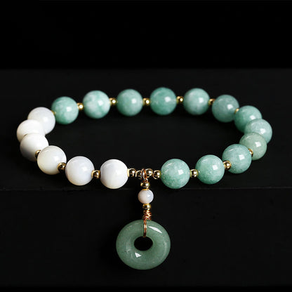 Pulsera de la abundancia con dije de hebilla de paz, caracol, herradura y jade de Buda