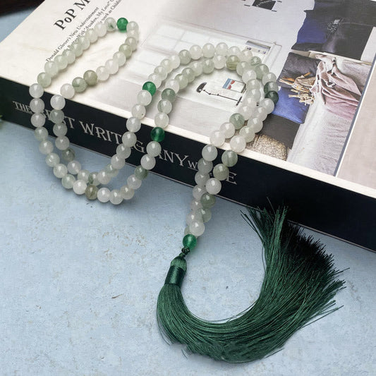 Pulsera de la suerte con borlas de jade Tianshan natural y 108 cuentas de mala de Buda 