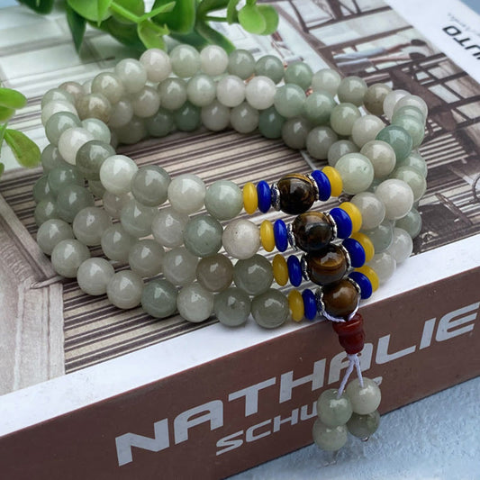 Piedras de Buda 108 cuentas de Mala pulsera de prosperidad de la suerte de jade Shetai Natural 