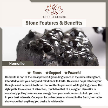Buddha Stones 108 Mala-Perlen Naturstein Hämatit Quaste Kraftvolles Armband 