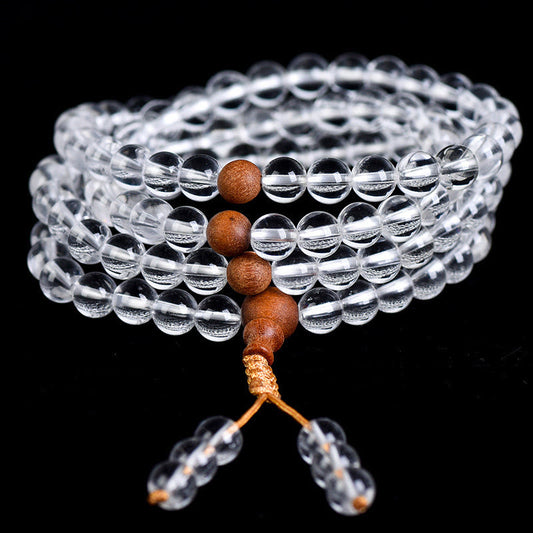 Pulsera curativa de sándalo blanco con 108 cuentas de mala de piedra natural y piedras de Buda 