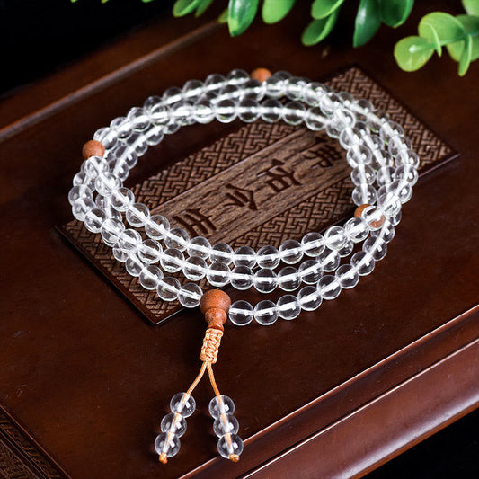 Pulsera curativa de sándalo blanco con 108 cuentas de mala de piedra natural y piedras de Buda 