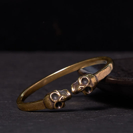 Buddha-Steine, der Herr des Leichenwaldes, Kupfer-Messing, Doppel-Totenkopf, hält böse Geister fern, Manschettenarmband