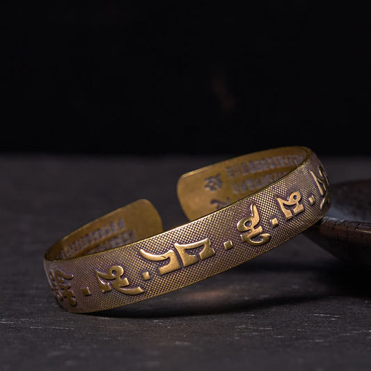 Buddha-Steine ​​Sechs wahre Worte „Om Mani Padme Hum“ Herz-Sutra Kupfer Messing Glück Armband Armreif