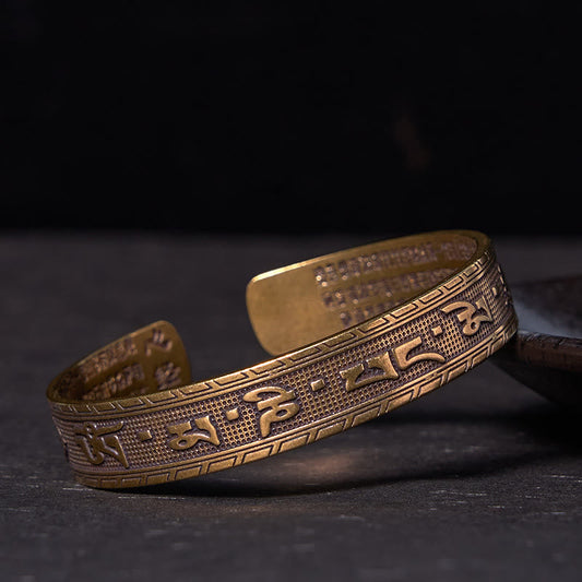 Buddha-Steine ​​Sechs wahre Worte 'om Mani Padme Hum' Herz Sutra Kupfer Messing Glück Weisheit Armband Armreif