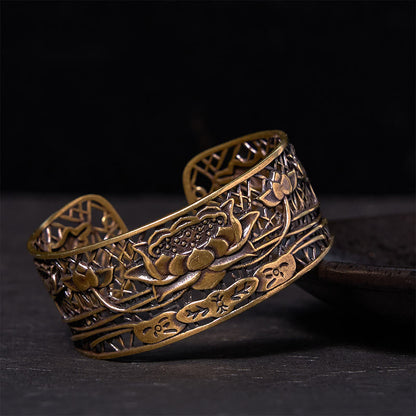 Pulsera de cobre bañada en plata con piedras de Buda, loto hueco, curación e iluminación.