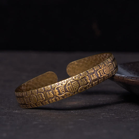 Buddha Steine ​​Hundert Segen Fu Charakter Kupfer Messing Glück Armband Armreif 