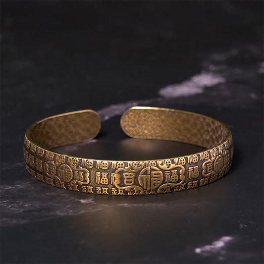 Buddha Steine ​​Hundert Segen Fu Charakter Kupfer Messing Glück Armband Armreif 