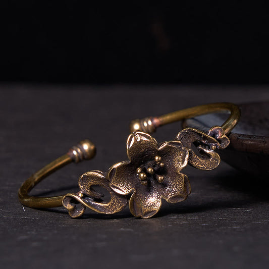 Buddha Steine ​​Blumen Blätter Kupfer Messing Glück Heilung Manschette Armband Armreif