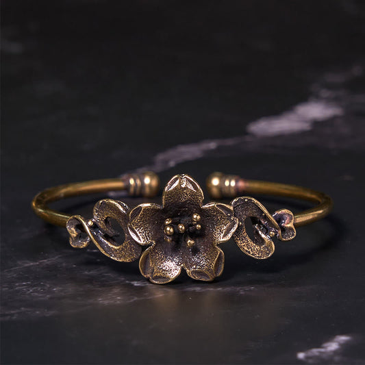 Buddha Steine ​​Blumen Blätter Kupfer Messing Glück Heilung Manschette Armband Armreif