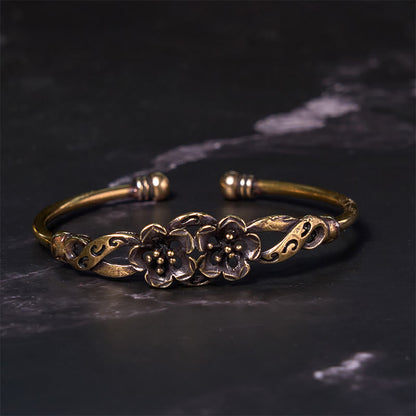 Buddha Steine ​​Blumen Blätter Kupfer Messing Glück Heilung Manschette Armband Armreif