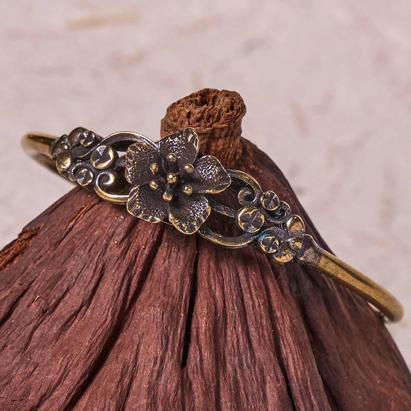 Buddha Steine ​​Blumen Blätter Kupfer Messing Glück Heilung Manschette Armband Armreif