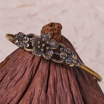 Buddha Steine ​​Blumen Blätter Kupfer Messing Glück Heilung Manschette Armband Armreif