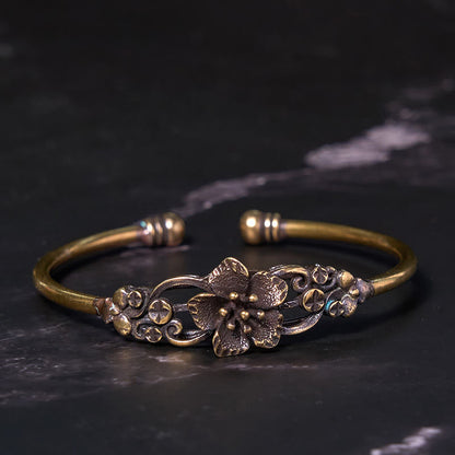 Buddha Steine ​​Blumen Blätter Kupfer Messing Glück Heilung Manschette Armband Armreif