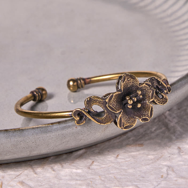 Buddha Steine ​​Blumen Blätter Kupfer Messing Glück Heilung Manschette Armband Armreif