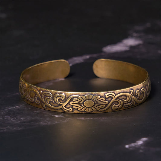 Buddha Steine ​​Daisy Blume Rebe Kupfer Messing Glück Selbstpflege Manschette Armband Armreif