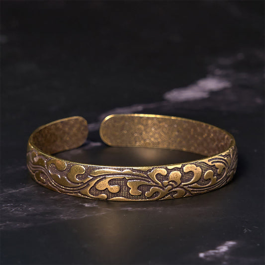 Buddha Steine ​​Blumen Kupfer Messing Balance Selbstpflege Manschette Armband Armreif