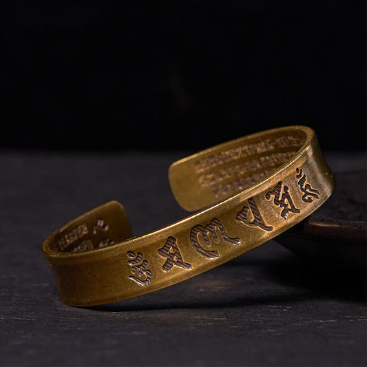 Buddha Stones Sechs Wahre Worte 'om Mani Padme Hum' Herz Sutra Kupfer Messing Innerer Frieden Manschettenarmband Armreif