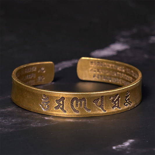 Buddha Stones Sechs Wahre Worte 'om Mani Padme Hum' Herz Sutra Kupfer Messing Innerer Frieden Manschettenarmband Armreif