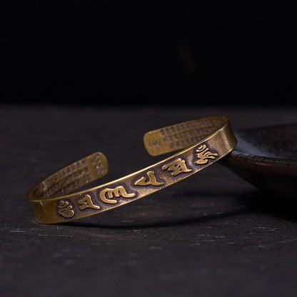 Buddha Stones Six True Words 'om Mani Padme Hum' Heart Sutra Copper Brass Wisdom Peace Cuff Bracelet Bangle