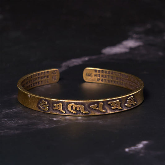 Buddha-Steine ​​Sechs wahre Worte „Om Mani Padme Hum“ Herz-Sutra Kupfer Messing Weisheit Frieden Manschette Armband Armreif