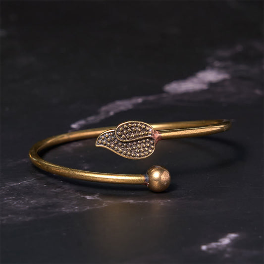 Buddha Steine ​​Blatt Perle Kupfer Messing Glück Reichtum Manschette Armband Armreif