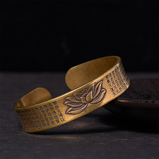 Buddha Steine ​​Herz Sutra Lotus Blume Kupfer Messing Frieden Manschette Armband Armreif