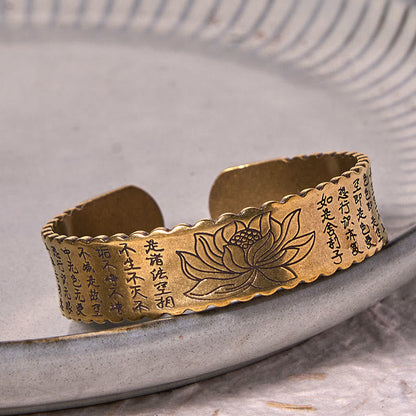 Buddha Steine ​​Herz Sutra Lotus Blume Kupfer Messing Frieden Erleuchtung Manschette Armband Armreif