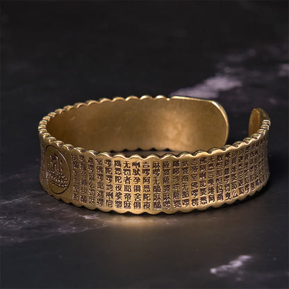 Buddha Steine ​​Herz Sutra Lotus Blume Kupfer Messing Frieden Erleuchtung Manschette Armband Armreif
