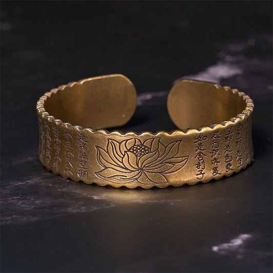 Buddha Steine ​​Herz Sutra Lotus Blume Kupfer Messing Frieden Erleuchtung Manschette Armband Armreif