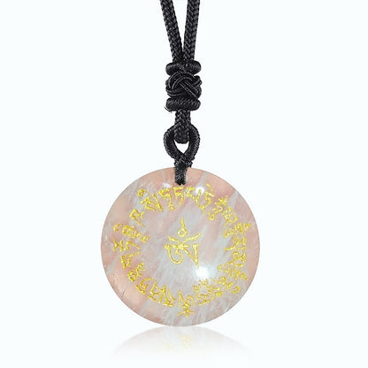 Buddha Stones Fortune-gathering Mantra Natural Various Crystal Black Obsidian Fulfilment Necklace Pendant
