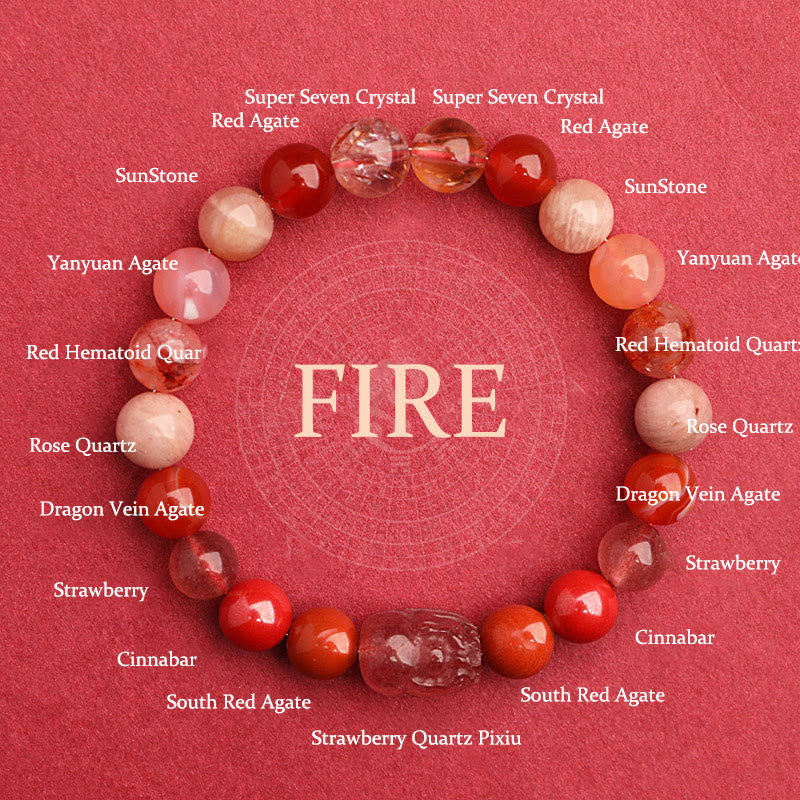 Buddha Stones Five Elements Various Agate Crystal Green Strawberry Quartz Moss Agate Green Phantom Luck Bracelet - Touch Bling