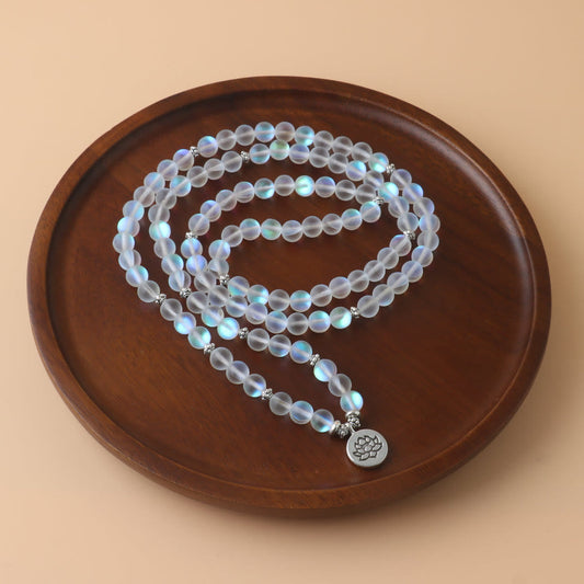 Pulsera de la Iluminación de Loto con Piedras de Buda, 108 Malas y Piedras Brillantes 