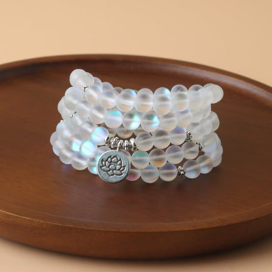 Pulsera de la Iluminación de Loto con Piedras de Buda, 108 Malas y Piedras Brillantes 