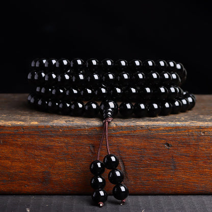 Buddha Stones 108 Mala Perlen Schwarzer Obsidian Eis Obsidian Erfüllungsarmband 