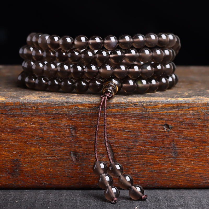 Buddha Stones 108 Mala Perlen Schwarzer Obsidian Eis Obsidian Erfüllungsarmband 
