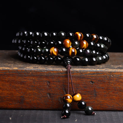 Buddha Stones 108 Mala Perlen Schwarzer Obsidian Eis Obsidian Erfüllungsarmband 