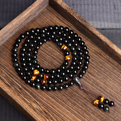 Buddha Stones 108 Mala Perlen Schwarzer Obsidian Eis Obsidian Erfüllungsarmband 