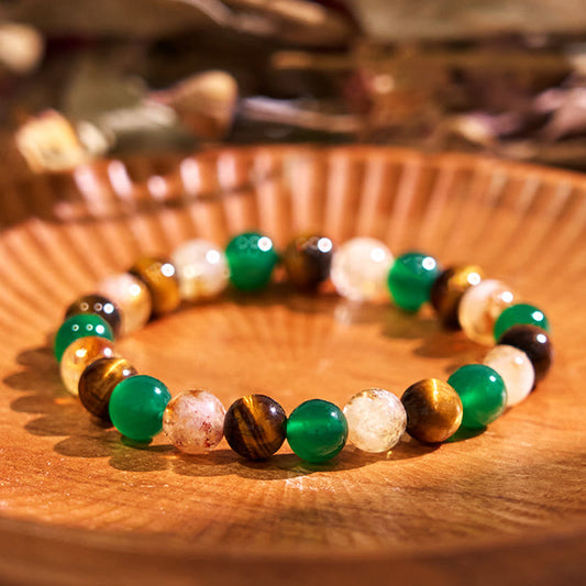 Buddha Stones Natürliches Tigerauge Grüner Achat Citrin Mix and Match Perlen Schutzarmband