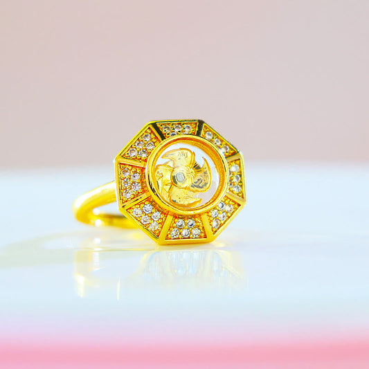 Buddha-Steine, vergoldetes Kupfer, Windmühle, Feng Sheng Shui, Qi, Glück, Reichtum, verstellbarer Ring