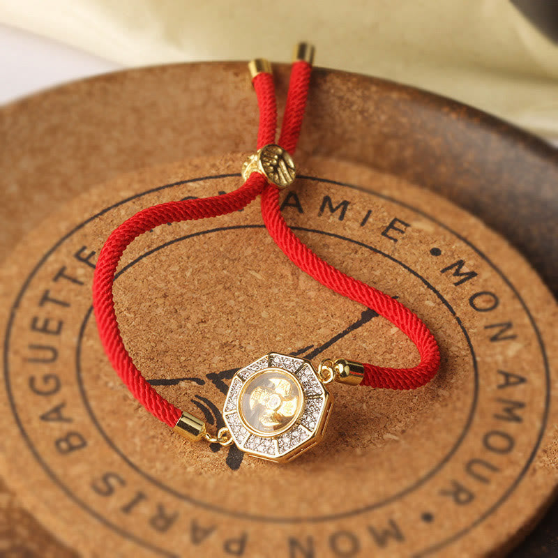 Pulsera trenzada de hilo rojo con piedras de Buda, cobre y latón, con molino de viento giratorio, Feng Sheng Shui, Qi y fe. 