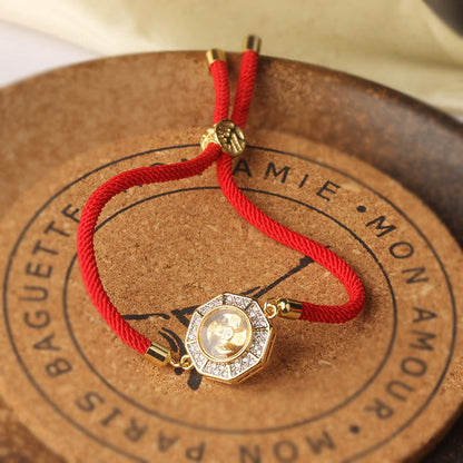 Pulsera trenzada de hilo rojo con piedras de Buda, cobre y latón, con molino de viento giratorio, Feng Sheng Shui, Qi y fe. 