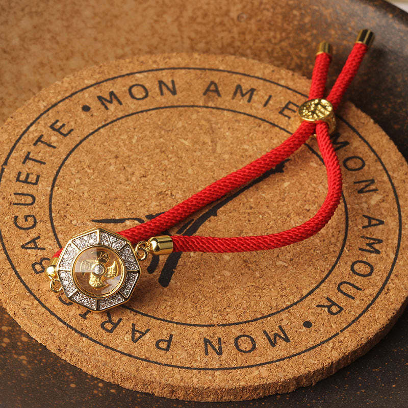 Pulsera trenzada de hilo rojo con piedras de Buda, cobre y latón, con molino de viento giratorio, Feng Sheng Shui, Qi y fe. 