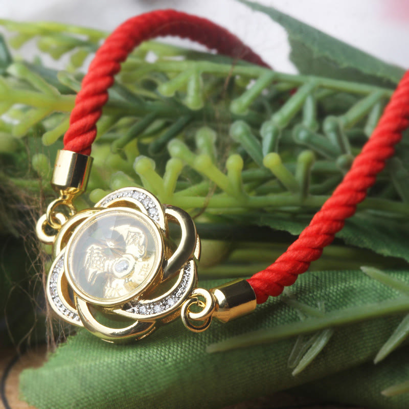 Pulsera trenzada con piedras de Buda giratorias de hilo rojo ciruela, cobre y latón, con protección Qi y Feng Sheng Shui. 
