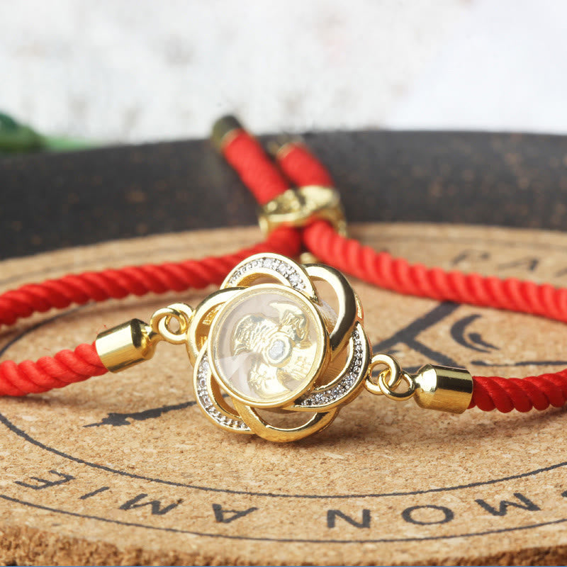 Pulsera trenzada con piedras de Buda giratorias de hilo rojo ciruela, cobre y latón, con protección Qi y Feng Sheng Shui. 