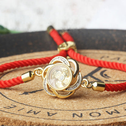 Pulsera trenzada con piedras de Buda giratorias de hilo rojo ciruela, cobre y latón, con protección Qi y Feng Sheng Shui. 